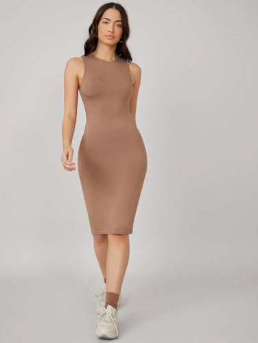 Image of Bodycon Round Neck Rib Knit Knee Lenght Dress Stretchable Fabric | D3