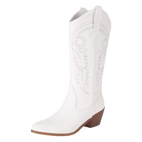 COOLCEPT Women's Embroidered Mid Calf Cowboy Boots Cover
