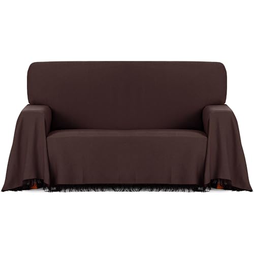 ECOMMERC3 | Foulard Multiusos Reversible de Tejido Jacquard con Flecos Tamaño 180x260 – Foulard Ideal para Sofá y Cama, Transpirable y de Tacto Suave Color Marrón