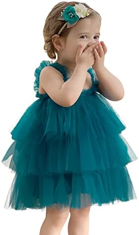 Baby Girl Tulle Dress,Toddler Girl Tutu Dress Sleeveless Layered Princess Sundress with Flower Headband