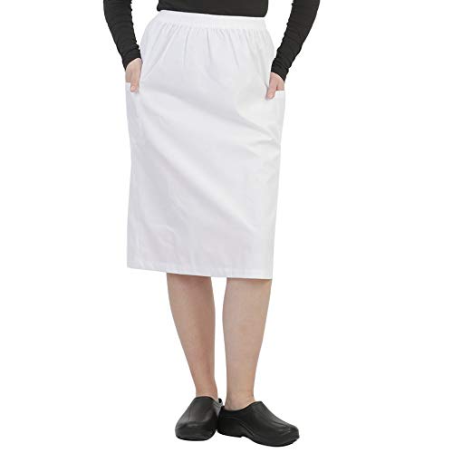 MAZEL UNIFORMS Womens A-LINE Scrub Skirt with Cargo Pockets and Elastic Waist White