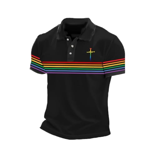 Men's Gay Pride Print Polo Shirt Flag Cross Rainbow Tshirt