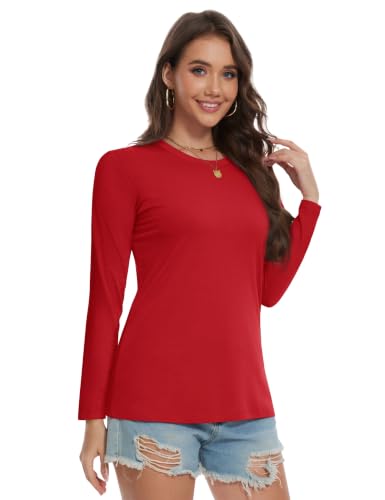 Image of YUCOLEN Long Sleeve Shirts for Women Cotton Crew Neck Casual Tops Fall