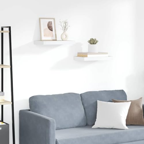 Bucmath Juego de 2 estanterías flotantes, aspecto de roble y blanco, 50 x 23 x 3,8 cm, estantes de pared de MDF de panal, fijación invisible, para libros y decoración en el salón