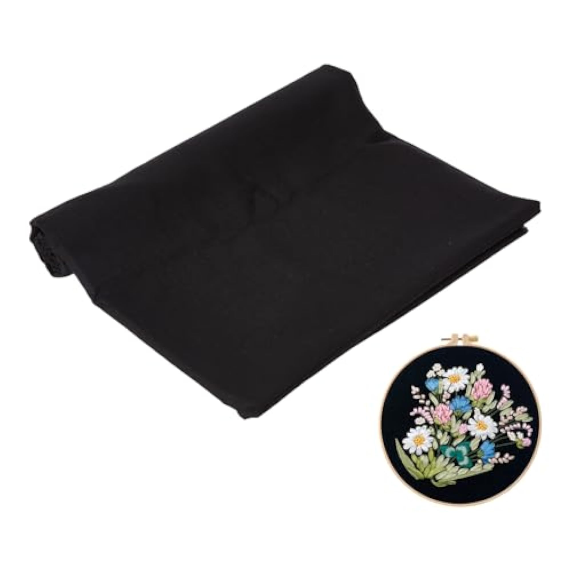 Black Linen Cotton Needlework Fabric, Solid Color