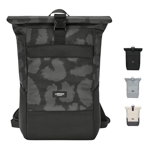 LARKSON Mochila Enrollable Hombre & Mujer Gris Leo - No 4 - Macuto para Viaje, Uni, Trabajo - de Botellas PET Recicladas - Bolso para Portátil - Impermeable