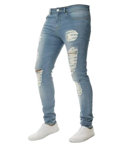 Jeans Pants Trouser Denim Washed Punched Street Trendy Hairy Elastic Slimming Low Waist Commuter Pencil for Men