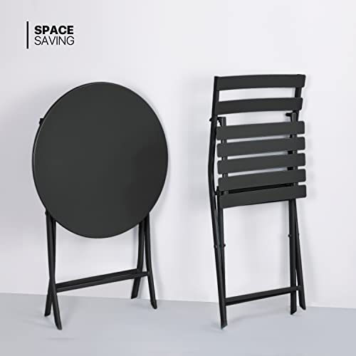 Monibloom A07-CB-001-3S-BK 3 Piece Patio Bistro Set, Folding Outdoor Metal Patio Furniture Sets Round Table And Chairs thumb #5