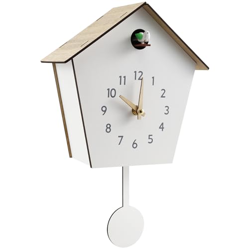 Abizarch Cuckoo Clock Plastic Cuckoo Wall Clock with Bird Tweeting Sound Hanging Bird Clock Battery Operated Cuckoo Clock Minimalist Cuckoo Clock Decorative Wall Clock for Home Living Room(large size)