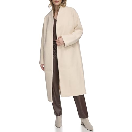 Calvin Klein Damen Langer Mantel mit Gürtel, Cream, XL