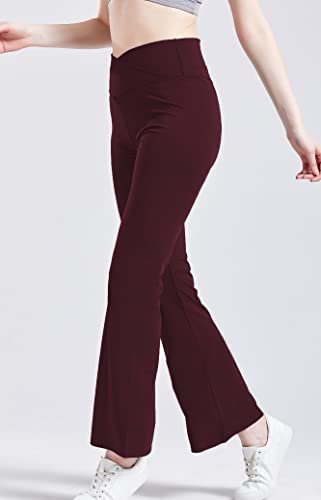 Dani Chins Women's Casual Bootcut Yoga Pants V Crossover High Waisted Flare Workout Leggings (Burgundy, M) #TOP2