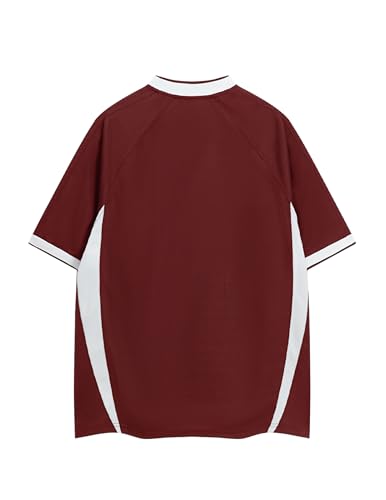 Aelfric Eden Jersey Shirts Women Oversized Mesh V Neck Graphic Tees Y2k Color Block Short Sleeve T Shirt Tops