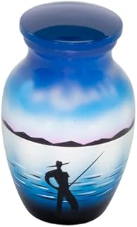 Fishing Keepsake Cremation Urn for Ashes, Aluminum, Blue Urn, Keepsake Sized Cremation Urn, 3 Inches High