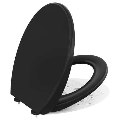 CECIPA WC Sitz mit Absenkautomatik, Toilettendeckel Schwarz, Klodeckel mit Absenkautomatik, Klobrille Schwarz, WC Deckel Oval, Soft Close Toilettensitze Familien, Toilettenbrille, Klositz - DERW SERIE