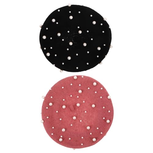 Béret femme laine noir rose lot de 2 chapeaux hiver respirants vintage