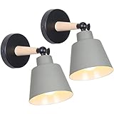 TOKIUS 2 Piezas Aplique de Pared Moderno, Lámpara de Pared para Dormitorio E27 Iluminación Interior Luz de Pared Simple en Madera y Metal Ajustable Lámparas para Salón Pasillo (Gris, sin Interruptor)