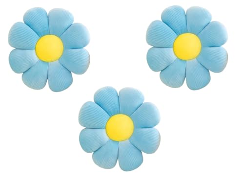 Image of AVS Sunflower Shaped Decorative Cute Preppy Throw Pillows Floor Cushion for Aesthetic Decor Pack of 3 (35CM, Blue)