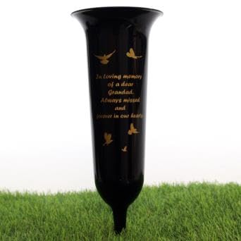 Direct Florist Supplies Black - Plastic Memorial Grave Vase - Various Names Available Verse Graveside Remembrance (, Grandad)