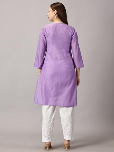 Image of FCH, Fashionable Chikan Handikraft Women's Cotton Lucknowi Chikankari Printed Straight Kurta for Regular Wear Girls Flared Kurta