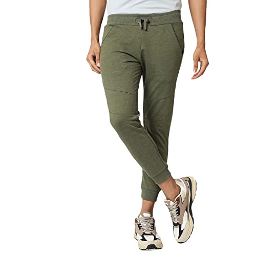 Image of Bewakoof Men's Solid Regular Fit Cotton Blend Joggers
