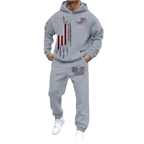 Conjunto de chándal para hombre, 2 piezas, sudadera con capucha y pantalones deportivos, con estampado de bandera americana negra, mezcla de algodón suave para hombre, atuendo casual de calle para