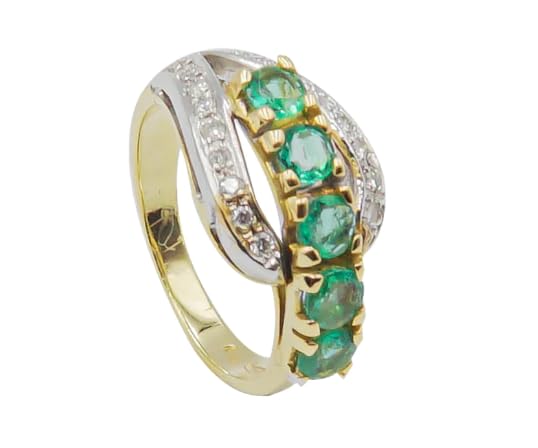 Maison Siciliano | Anello in Oro Giallo e Bianco 18 Kt. 750/1000 da Donna, con Smeraldi Ct. 2,20 e Diamanti Ct. 0,36