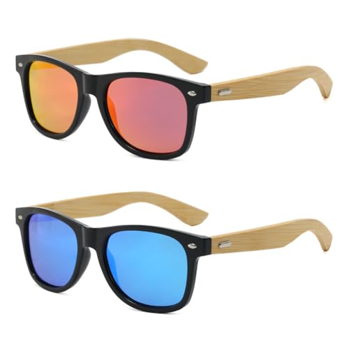 frissin Gafas de sol polarizadas cuadradas para hombre y mujer, protección UV400, patillas de madera de bambú, remache decorado, marco negro, lentes TAC, lentes Sunnies, conducción, pesca, ciclismo