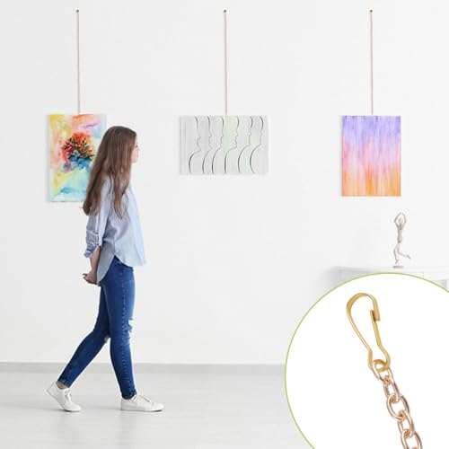 Image of Picture Hanging Kit with 4Pcs 1M Picture Hanging Chains & 12Pcs Hooks, Heavy Duty Metal Display Chain for Photo Frames Artworks Mirror(Gold)