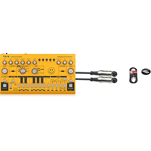 Behringer TD-3-AM Analoger Bass-Line-Synthesizer mit VCO, VCF, 16-stufigem Sequenzer, Verzerrungseffekten und 16-stimmiger Polykette & Stagg SMD1 Metal MIDI-Kabel (1m, DIN-Stecker-auf-DIN-Stecker)