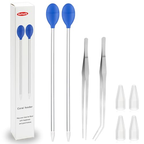 Image of 2 Pcs 18.5 in Long Pipette with 2 Pc Stainless Steel Feeding Long Tweezers for Fish Tank Coral Food Feeder Long Syringe Aquarium Coral Feeding Tube for Marine Fish Reef Aquatic Plant