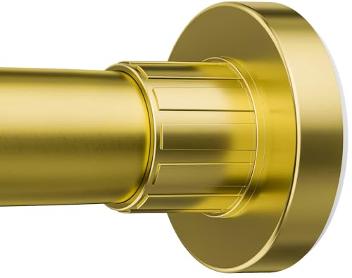 Ausemku Shower Curtain Rod 32-50 Inch Adjustable - 1 Inch Diameter Heavy Duty No drill Spring Tension Shower Rod, Non-Slip Rustproof Telescopic Rod for Bathroom, Gold