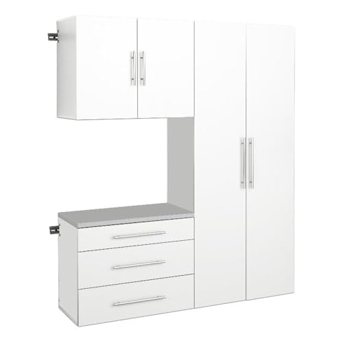 Image of Prepac HangUps Storage Cabinets, Wall Mounted Upper Storage Cabinet (30 inchx24 inchx16 inch) and a 3 drawer wall mounted base cabinet (30 inchx24 inchx16 inch), White