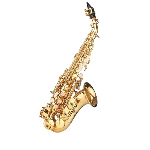 Bb ソプラノサックス ゴールドラッカーブラスサックス 楽器ケース付き マウスピース ネックストラップ ブラシ付き 初心者用 プロフェッシサックス