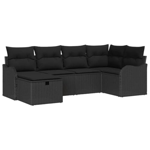 vidaXL Conjunto de sofá de jardín con cojín 6 pcs Negro Poliratán, Conjunto de Salón Modular para Exterior, Rattan Ligero, Materiales Resistentes al UV, Compartimentos de Almacenaje, Asientos para