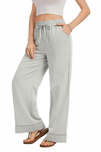 Image of KICZOY Women Flowy Pants Drawstring Waist Wide Leg Palazzo Beach Pants Loose Fit with Pockets