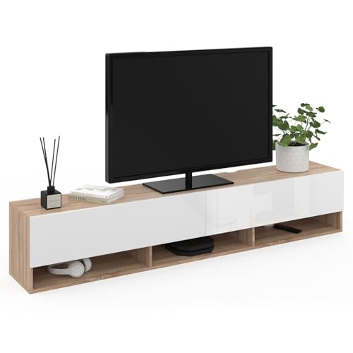IDMarket - Mueble TV 180 cm Colgante Elio 2 Puertas con estante, Madera y Blanco