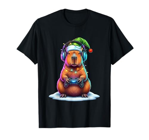 Fröhliche Gamer Zocker Weihnachten Capybara T-Shirt