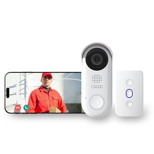 Calex - Timbre de vídeo con cámara, timbre inteligente de 2 K, cableado con timbre y función de intercomunicador, timbre con aplicación, compatible con Alexa, blanco