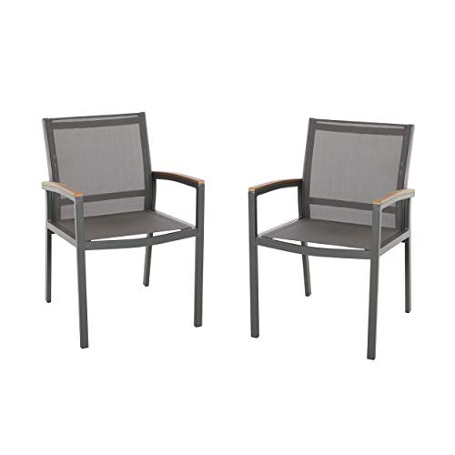 Christopher Knight Home Emma Outdoor Mesh and Aluminum Frame Dining Chair (Set of 2), Gray