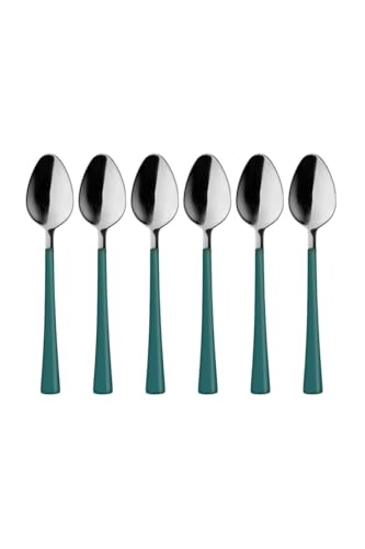 6 Parça Çay Kaşığı Seti, Paslanmaz Çelik, Gümüş Yeşil, 11 cm, 70 gram, El Yıkama