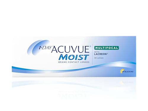 Acuvue 1 Day Moist Multifocal Contact Lens with Lacreon - Pack of 30 (BC 8.4mm, 0 Diopters, Addition Power - Low)