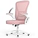 naspaluro Chaise de Bureau avec Accoudoir Relevable, Fauteuil de Bureau en Maille Respirante avec Soutien Lombaire, Dossier Inclinable et Hauteur Réglable, Roulette Pivotant à 360°, Rose