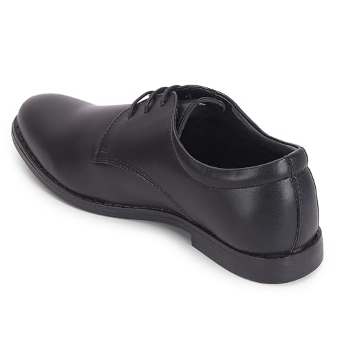 Image of Liberty Fortune MONTRICH-E Men's Lacing Formal Derby Shoes - Black | Synthetic Leather Lace-Up with Cushioned Footbed | Stylish Wedding, Office Footwear - Comfortable and Lightweight