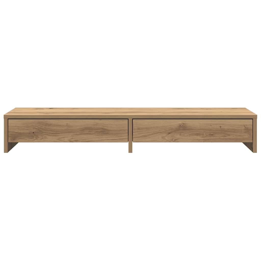 Supporto per monitor con cassetti in legno di rovere Artisan, 100 x 27 x 15 cm, per due monitor, portata 25 kg, organizer da scrivania, home office e gaming
