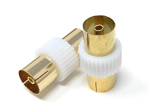 DRUT 2pcs TV Aerial RF Lead Coupler Female to Female Socket Coaxial Connector, Coaxial Cable Adapter, Gender Changer (White Gold) - Image 2