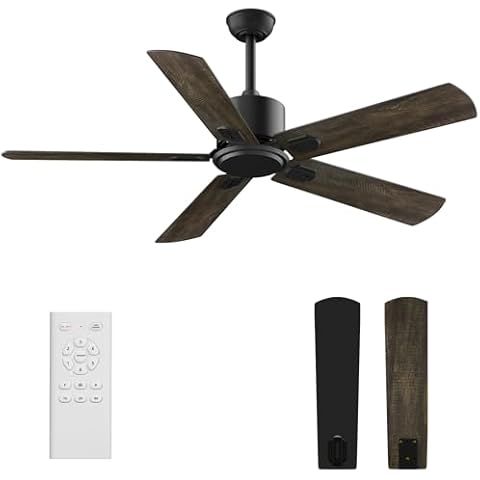 Biukis Ceiling Fan with Remote: 52 Inch Outdoor Ceiling fans 6 Speed Control Reversible DC Motor 5 Blades Fan for Patio Bedroom Living Room Brown Cover