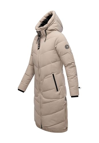 MARIKOO Damen Winterjacke Stepp Winter Jacke gesteppter Wintermantel warm lang Mantel [B949-Benik-Light-Taupe-Gr.S]