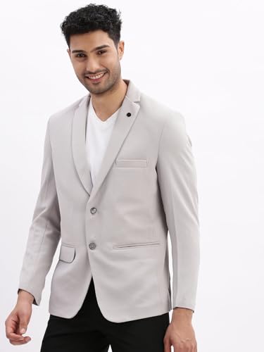 Image of SHOWOFFFF Men Solid Single Breasted Casual Blazer | Notched Lapel Full Sleeves Cotton Blazer for Mens | Slim Fit Regular Length Blazer for Men's