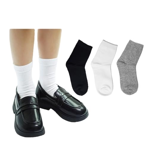 Image of Boys Dress Socks 3 Pairs Kids Boys Girls Crew Dress Sock Cotton Uniform Socks for Girls