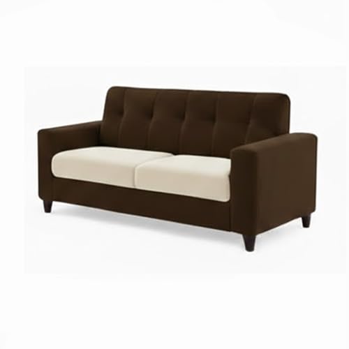Image of Homeboy Luxe Velvet-Suede Fabric 3 + 2 Seater with Ottoman Dual Tone Sofa Set | Comfortable & Spacious Seating for Upto 6 Person | Modern Sofa Set for Living Room - Dark Brown & Cream